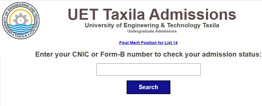 UET Taxila Merit List 2024 1st, 2nd, 3rd, 4th, Final