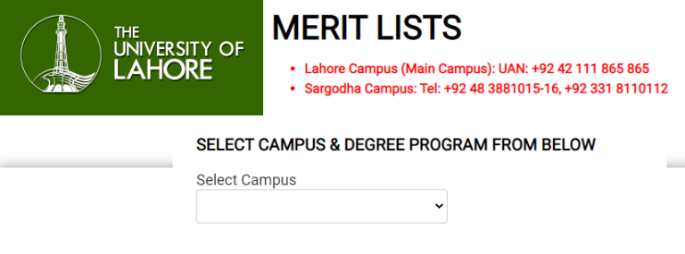 UOL Merit List 2024 Online Check University of Lahore/Sargodha