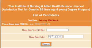 Thar Institute of Nursing Umerkot Test NTS Result 2023 Check Online
