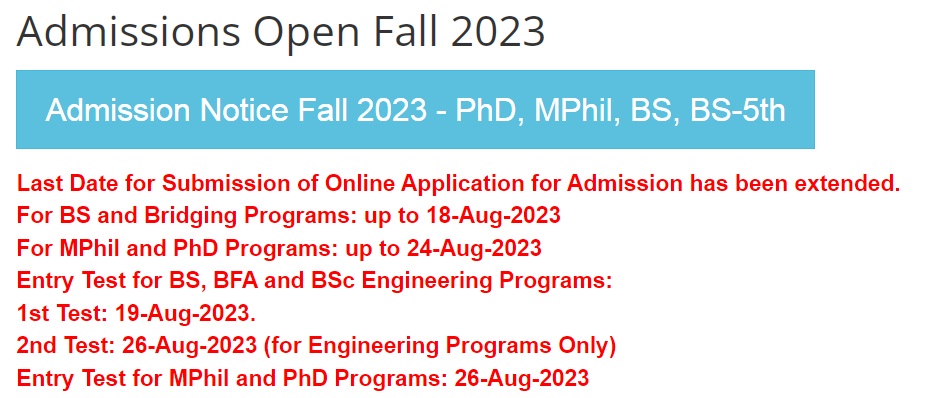 GC University Faisalabad (BS/MPhil Admission/ MPhil) Test Schedule 2024
