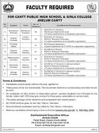 Jhelum Cantt Public School/College Jobs 2024