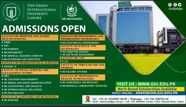 The Green Internation University Lahore 2024 Admission Online 