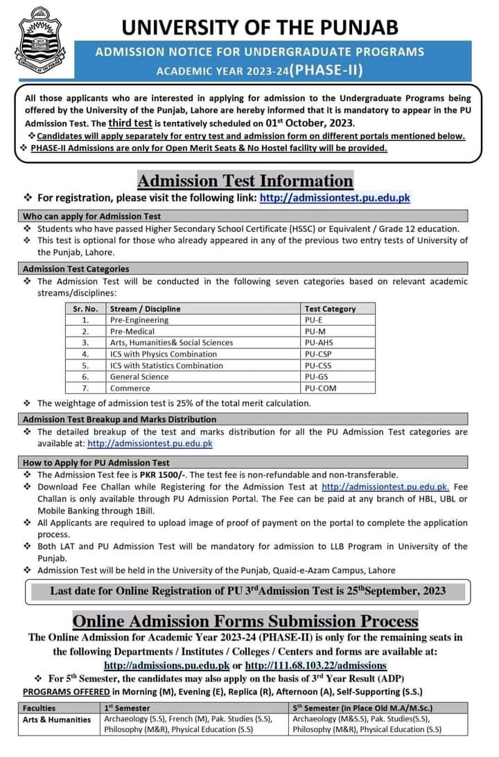 University Of Punjab Bs Admissiion 2024 For All Prograqm Online Registration