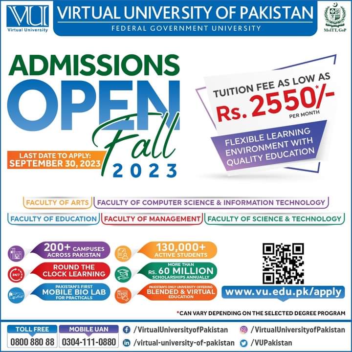 Virtual University 2024 Admission Online 