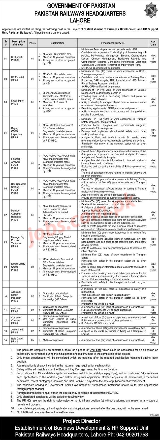 Pak Railway Latest Jobs Onlne Apply 2024 Advertisment